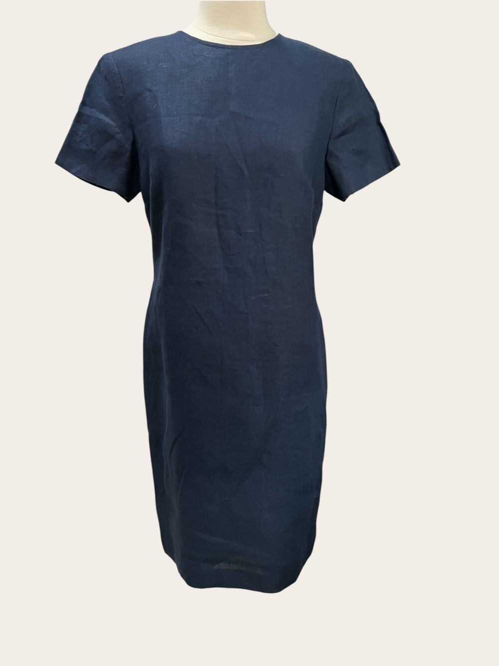 Vintage Talbots Irish 100% Linen Made In Hong Kong Navy Blue Shift Dress Small 8